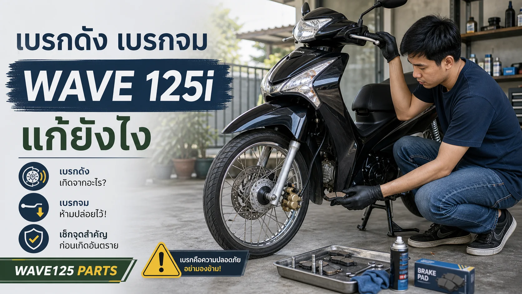 Wave 125i เบรกดัง เบรกจม เบรกไม่อยู่