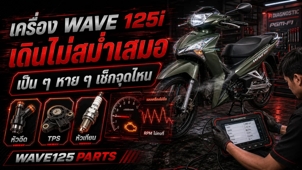 เครื่องยนต์ Wave 125i เดินไม่สม่ำเสมอ เป็น ๆ หาย ๆ ควรเช็กตรงไหน