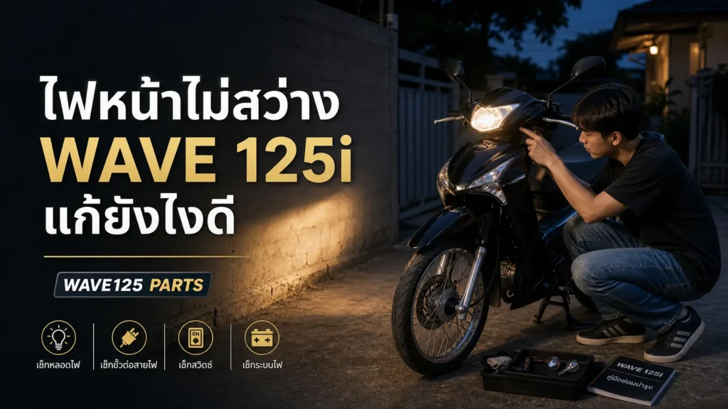 Wave 125i ไฟหน้าไม่สว่าง แก้ยังไง เช็กหลอด โคม สวิตช์ และแบต