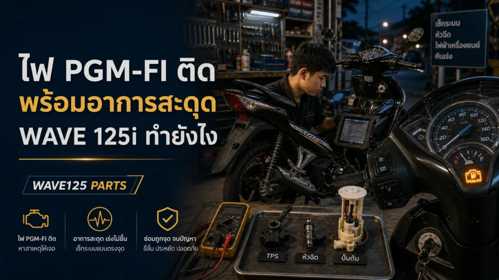 Wave 125i ไฟ PGM-FI ติดร่วมกับอาการสะดุด ควรทำยังไง