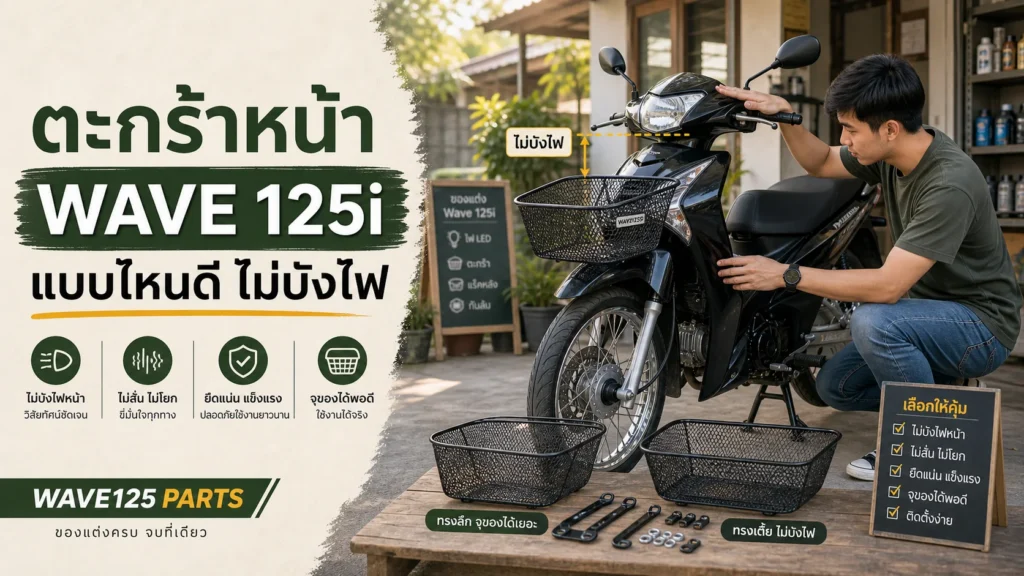 ตะกร้าหน้า Wave 125i แบบไหนดี ไม่บังไฟ ไม่สั่น