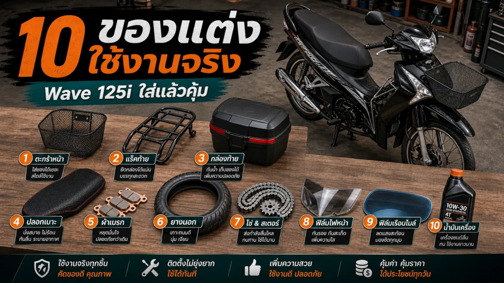 10 ของแต่ง Wave 125i ที่ใส่แล้วใช้งานจริง ไม่ใช่แค่สวย