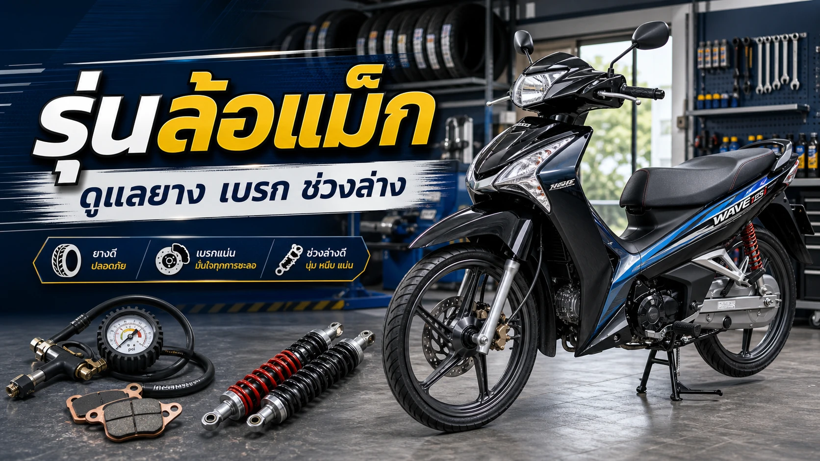 Wave 125i รุ่นล้อแม็ก ดูแลยาง เบรก ช่วงล่าง