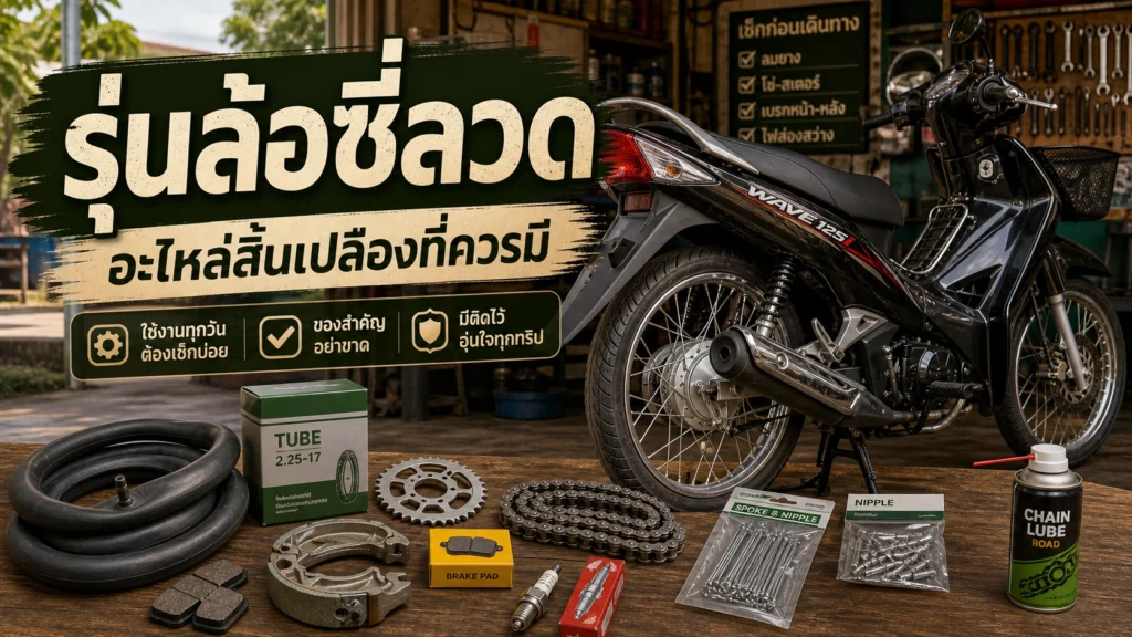 Wave 125i รุ่นล้อซี่ลวด อะไหล่สิ้นเปลืองที่ควรเตรียมไว้