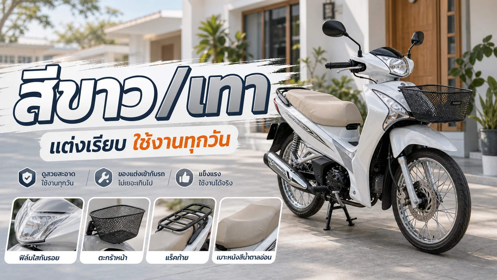 Wave 125i สีขาวเทา แต่งเรียบใช้งานทุกวัน