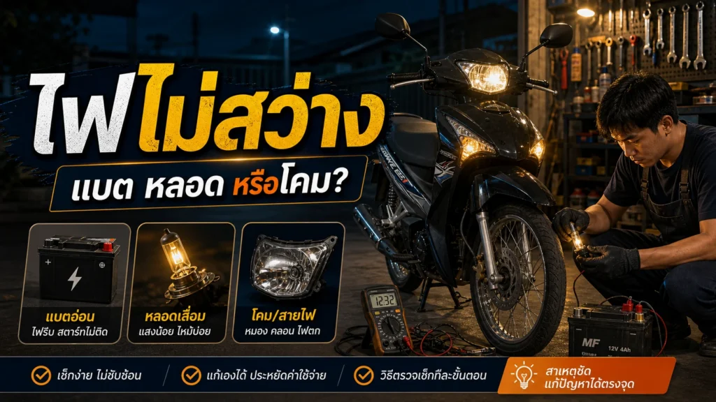 Wave 125i ไฟไม่สว่าง แบต หลอด หรือโคมเสีย