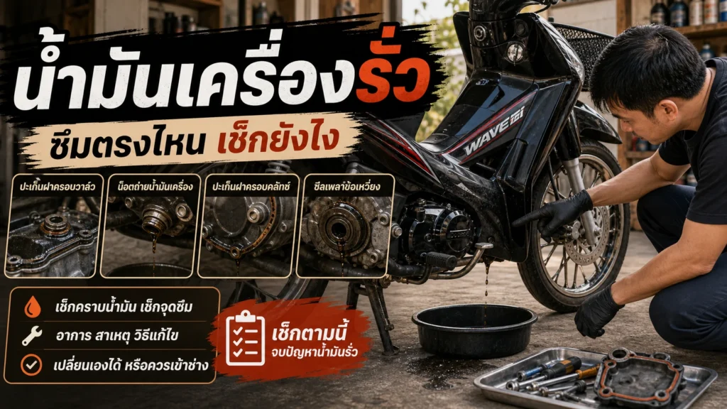Wave 125i น้ำมันเครื่องรั่ว ซึมตรงไหน เช็กยังไง