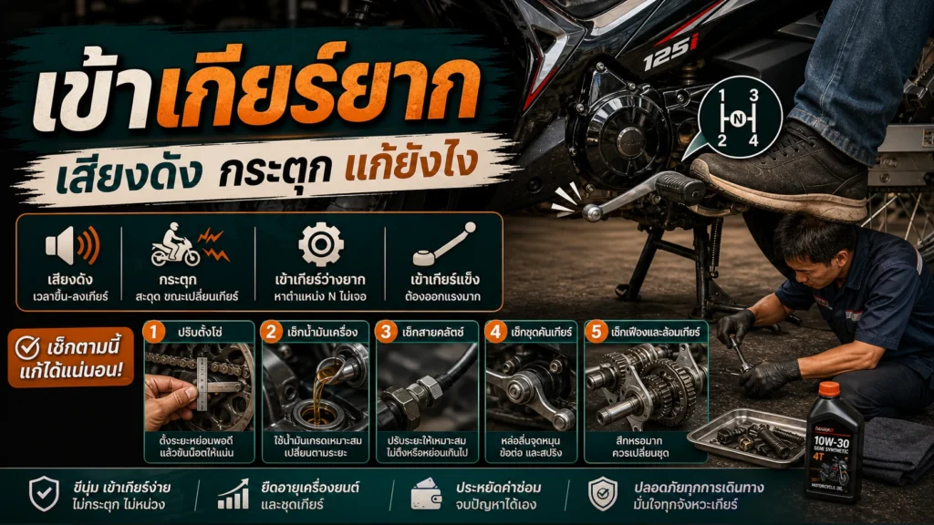 Wave 125i เข้าเกียร์ยาก เสียงดัง กระตุก แก้ยังไง