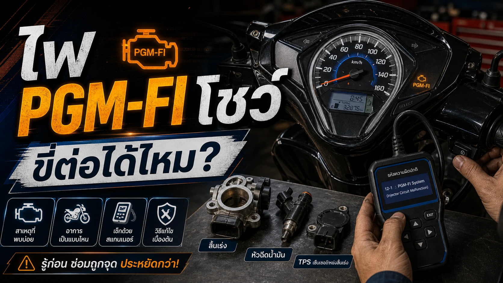 Wave 125i ไฟ PGM-FI โชว์ ขี่ต่อได้ไหม ต้องเช็กอะไร