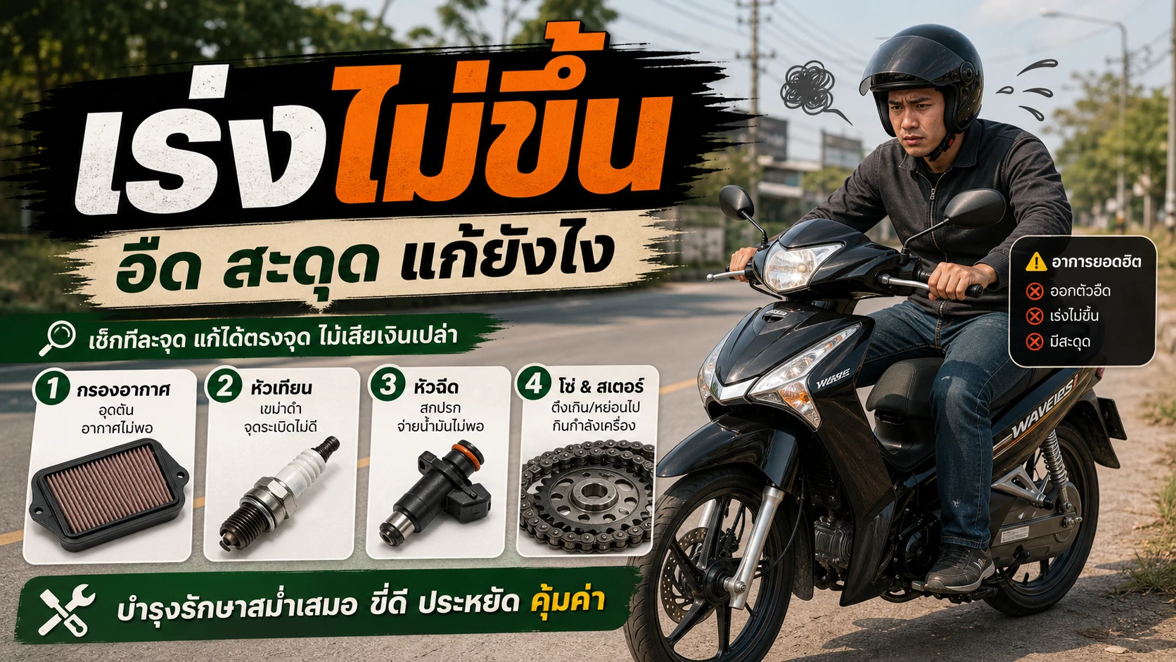 Wave 125i เร่งไม่ขึ้น อืด สะดุด เกิดจากอะไร