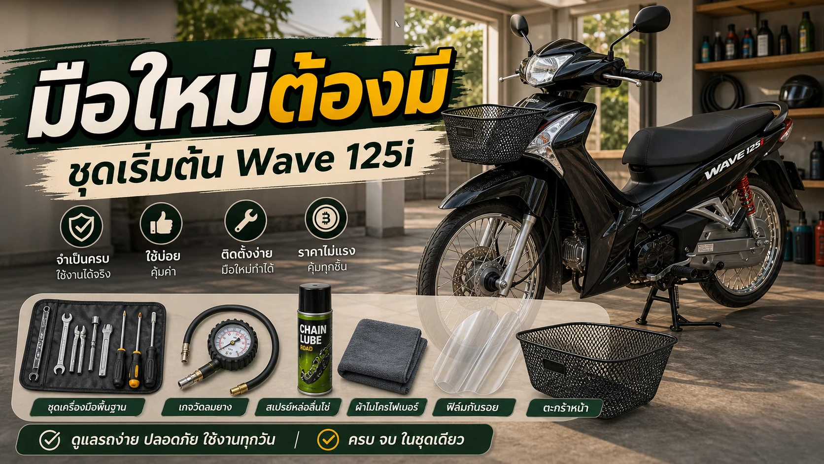 มือใหม่ซื้อ Wave 125i ต้องมีอะไรบ้าง ชุดเริ่มต้นที่คุ้ม