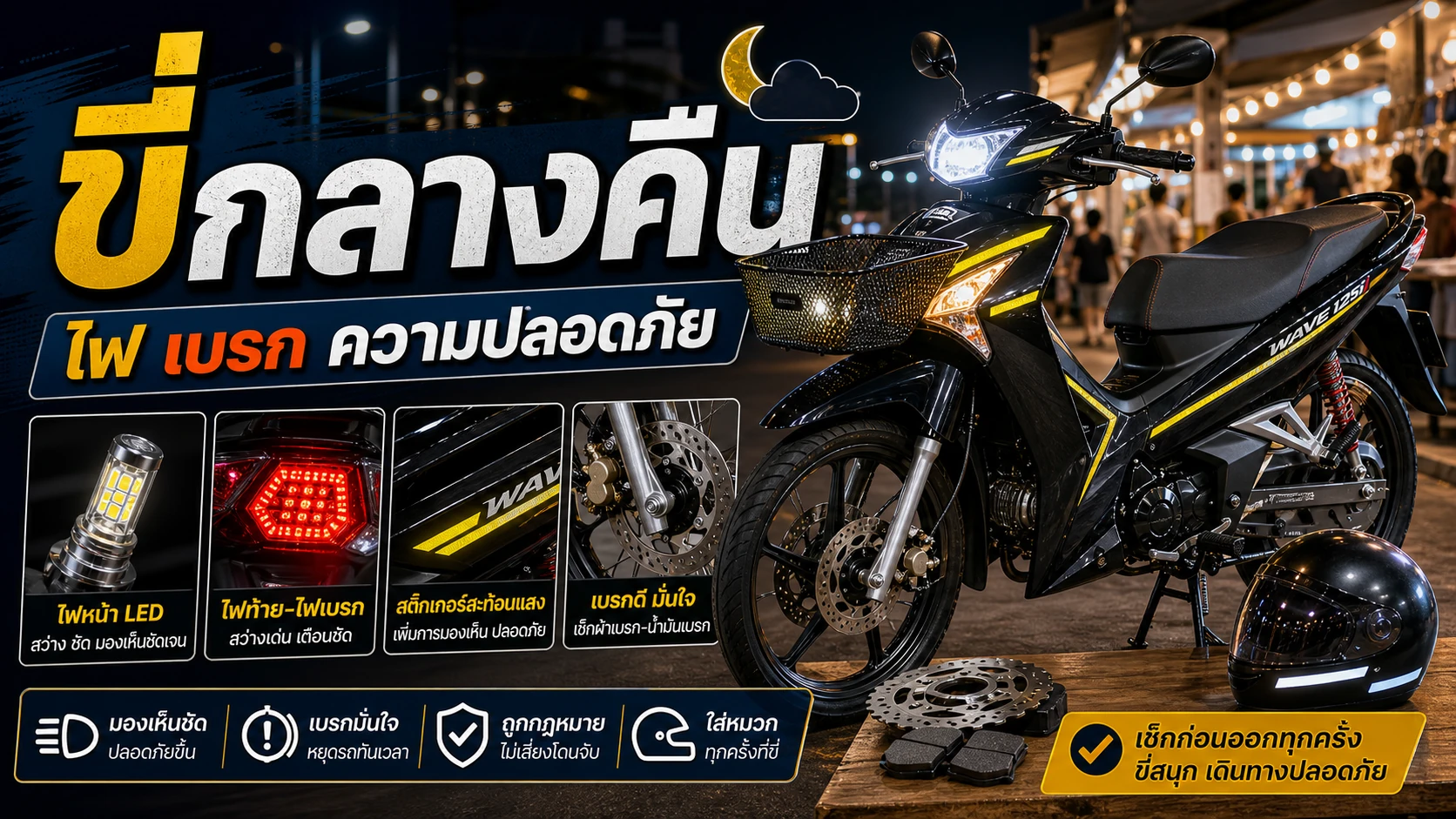 Wave 125i ขี่กลางคืน ควรแต่งไฟ เบรก และความปลอดภัยยังไง