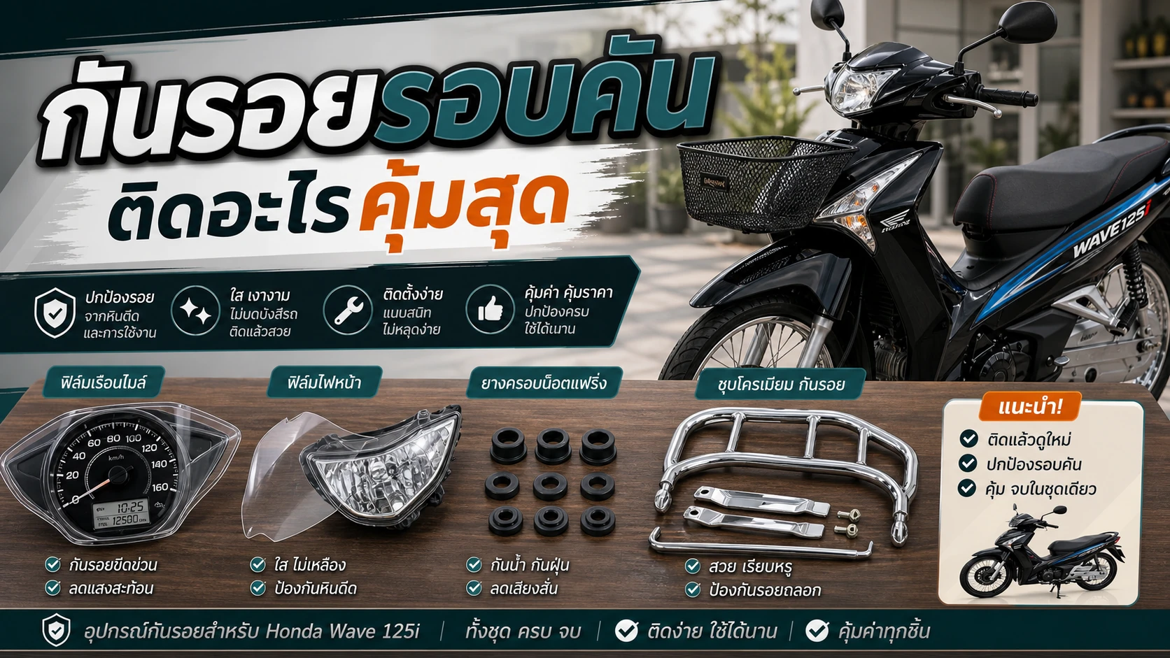 กันรอย Wave 125i รอบคัน ติดอะไรคุ้มสุด
