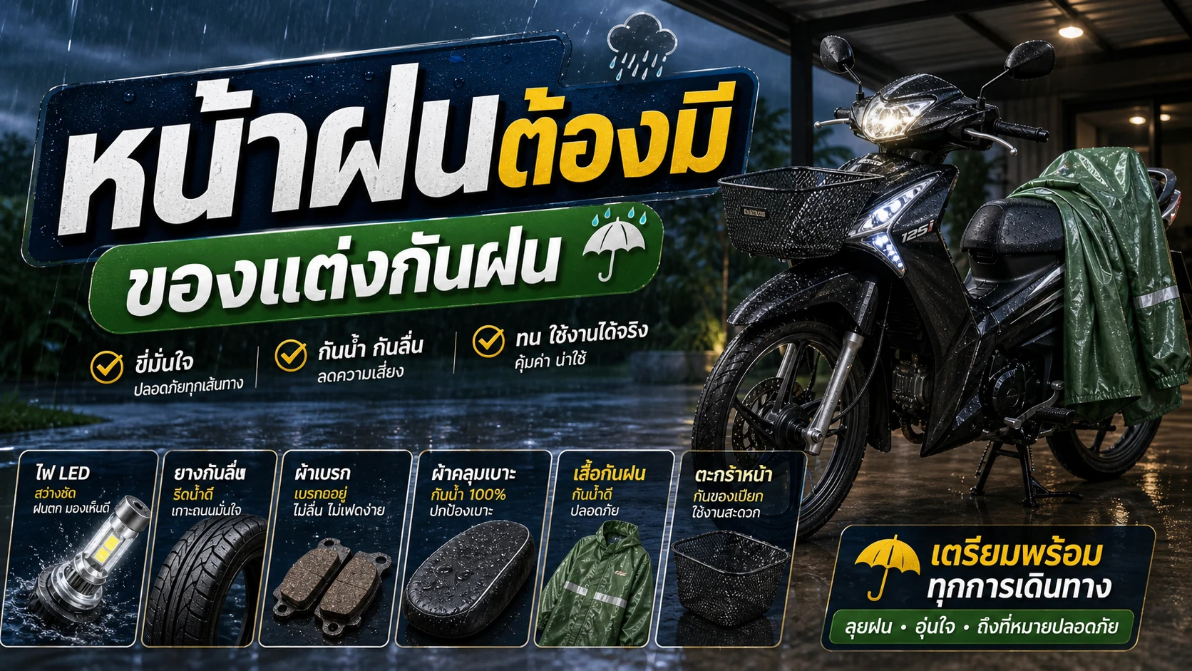 Wave 125i หน้าฝนต้องมีอะไร ของแต่งกันฝนที่คุ้ม