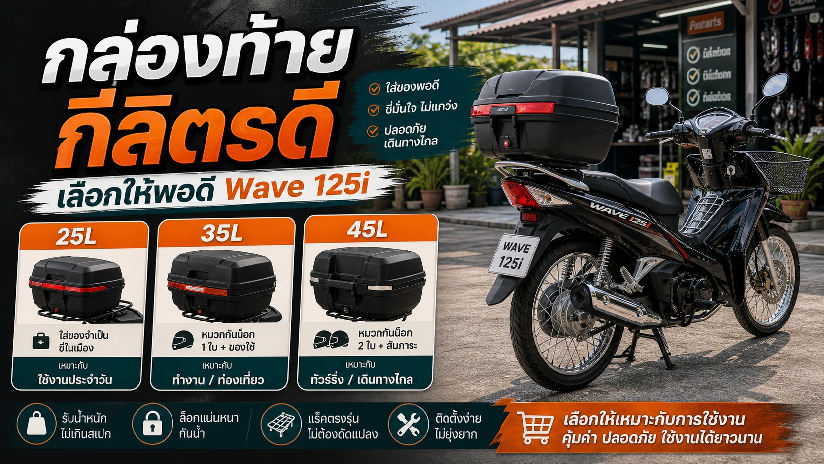 กล่องท้าย Wave 125i กี่ลิตรดี เลือกให้พอดีกับการใช้งาน