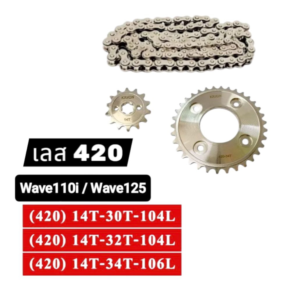 ชุดโซ่สเตอร์ เลส wave125 wave110i ปี2009-2020 MSX wave125i 2005-2017 Waliwaligo 420 เบอร์ 30T 32T 34T โซ่ 104,106ข้อ