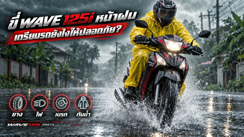 ขี่ Wave 125i หน้าฝน เตรียมรถยังไงให้ปลอดภัย เช็กยาง ไฟ เบรก และอุปกรณ์กันน้ำ