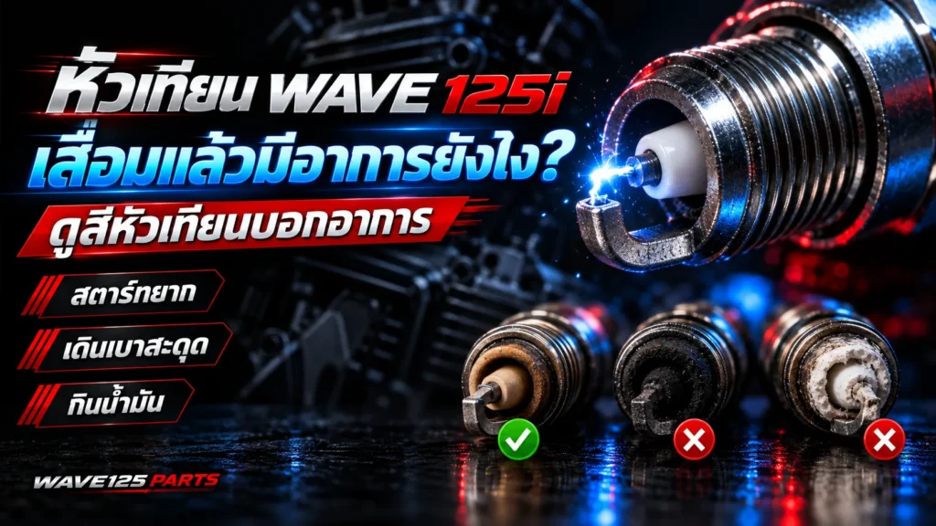 หัวเทียน Wave 125i เสื่อมแล้วมีอาการยังไง ดูสีหัวเทียนบอกอาการ สตาร์ทยาก เดินเบาสะดุด กินน้ำมัน