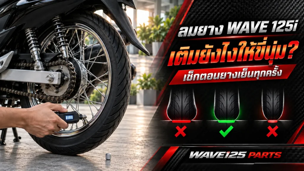 ลมยาง Wave 125i เติมยังไงให้ขี่นุ่ม เช็กตอนยางเย็นทุกครั้ง ลมอ่อน ลมพอดี ลมแข็ง